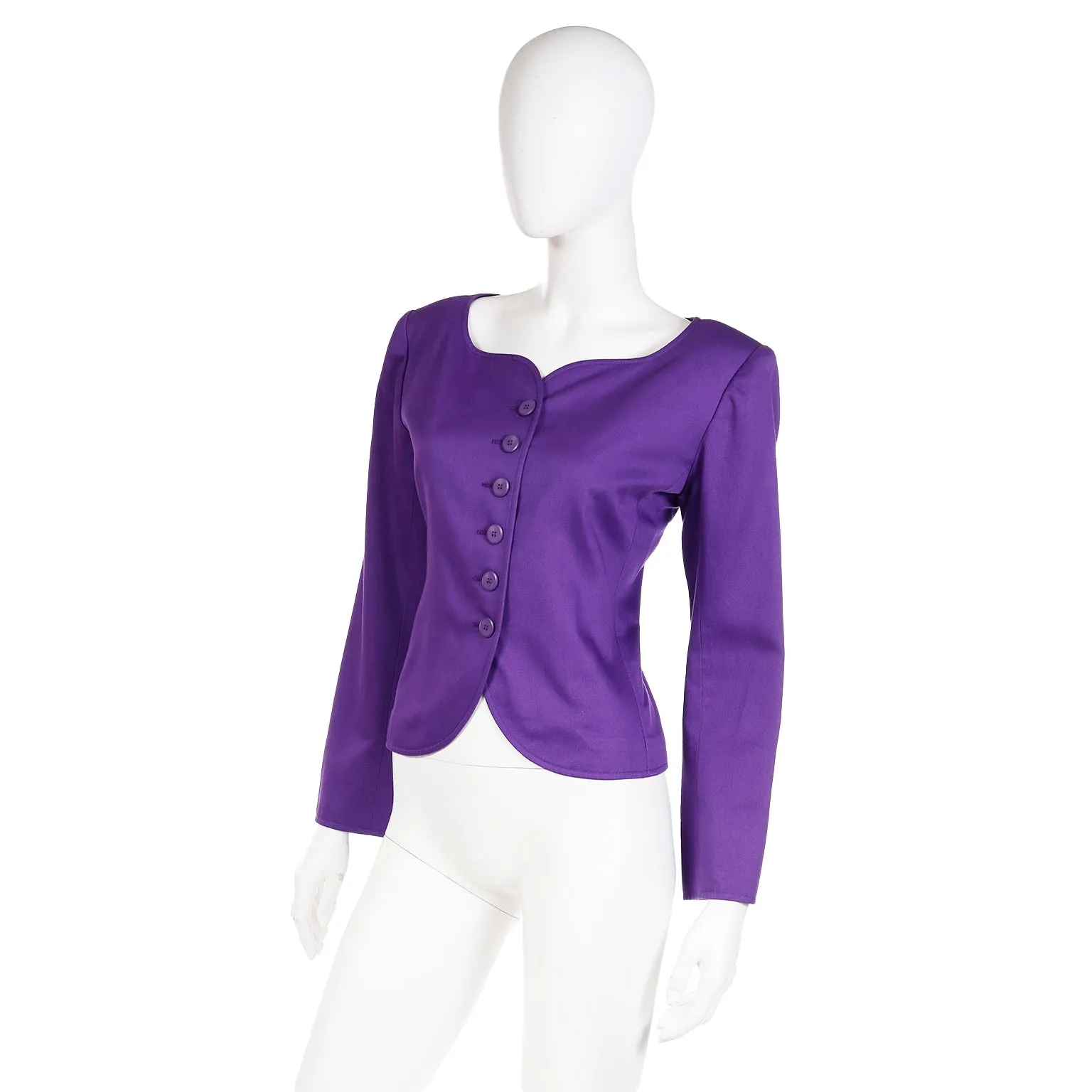 1985 Yves Saint Laurent Purple Scalloped Neckline Cotton Runway Jacket