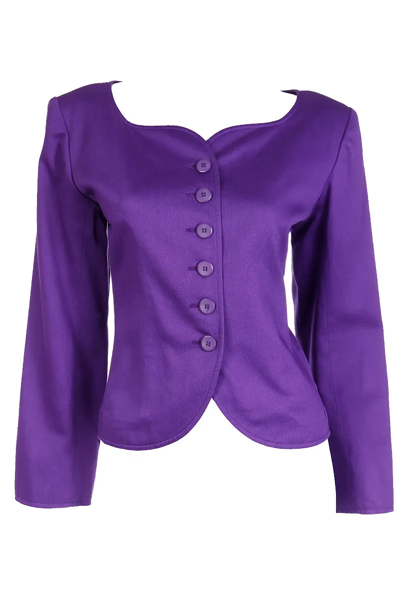 1985 Yves Saint Laurent Purple Scalloped Neckline Cotton Runway Jacket