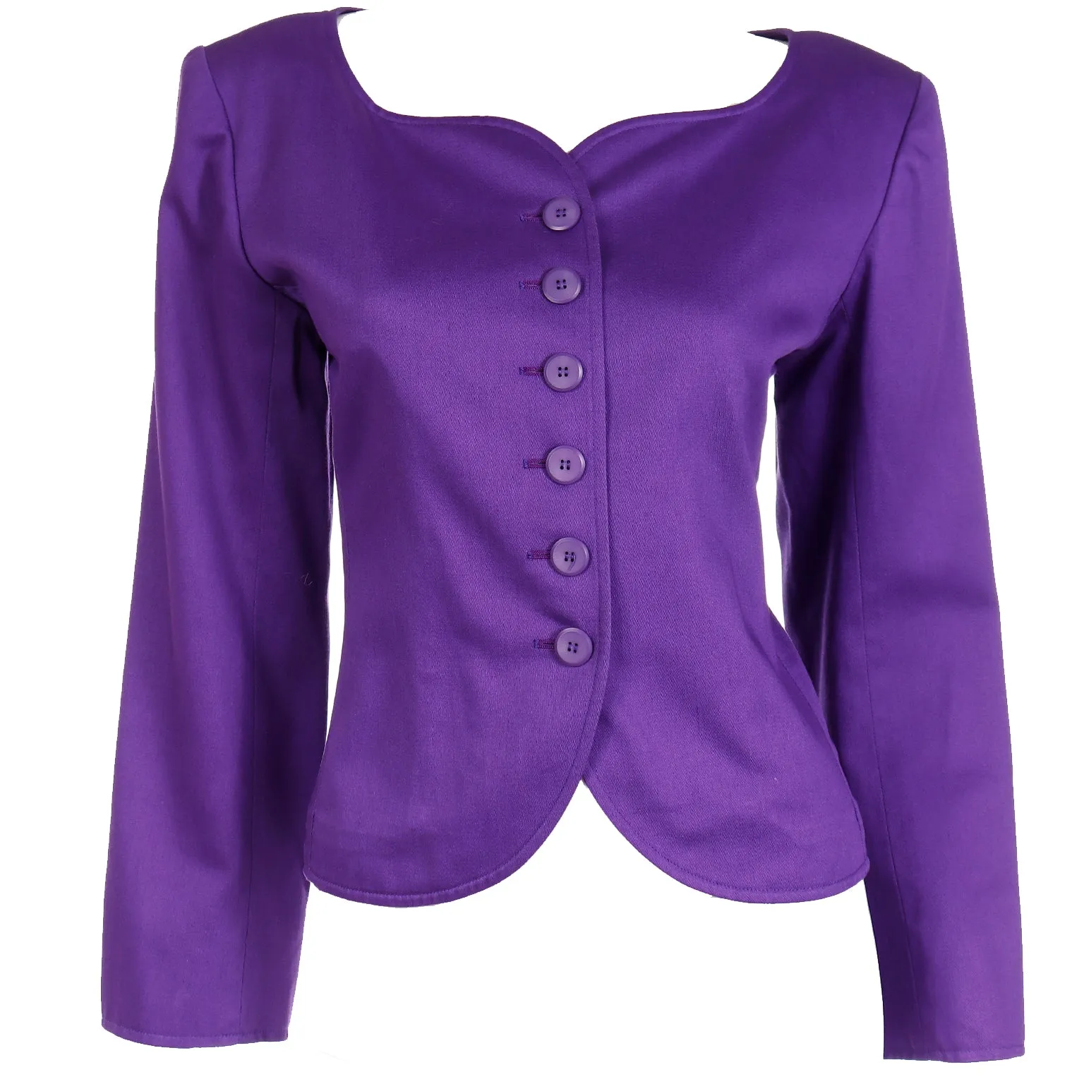 1985 Yves Saint Laurent Purple Scalloped Neckline Cotton Runway Jacket