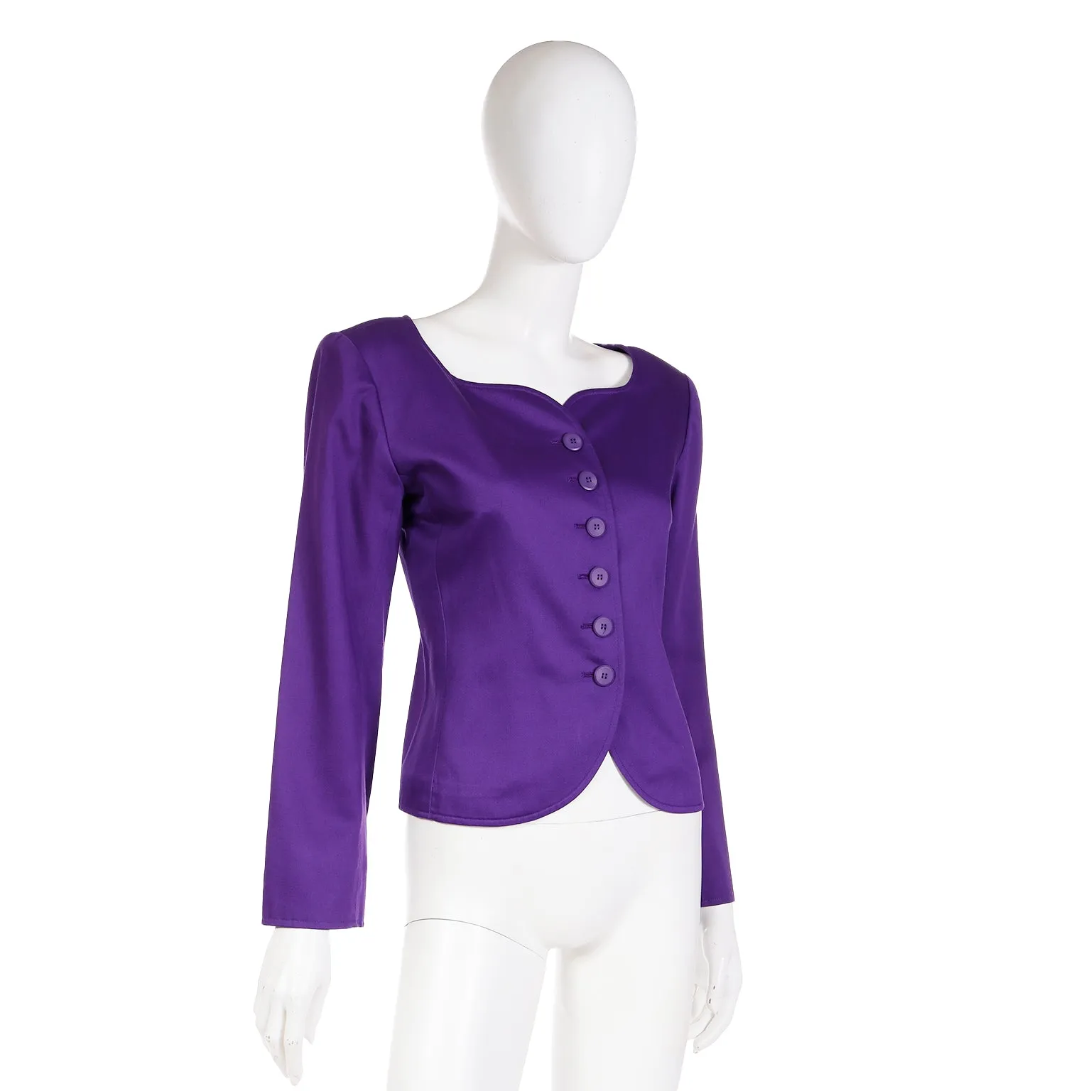 1985 Yves Saint Laurent Purple Scalloped Neckline Cotton Runway Jacket