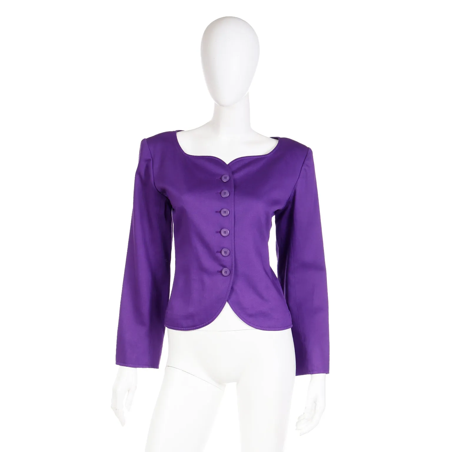 1985 Yves Saint Laurent Purple Scalloped Neckline Cotton Runway Jacket