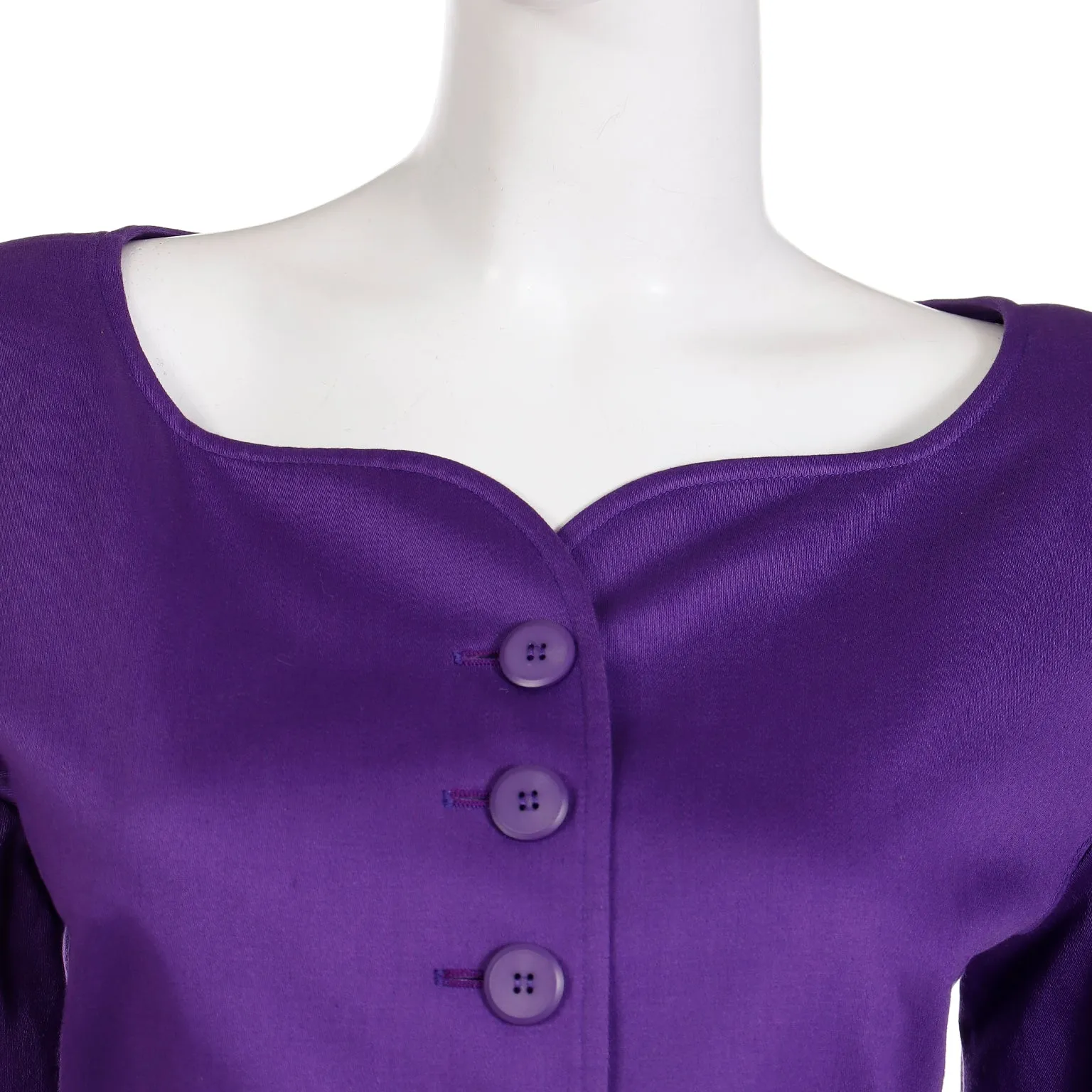 1985 Yves Saint Laurent Purple Scalloped Neckline Cotton Runway Jacket