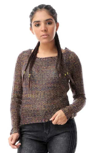 56057 Multicolour Crew Neck Colorful Chunky Pullover