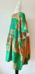 Artisan Kantha Bae  Quilt Mini Dress. Comfortable, Soft, and Very Chic (Green)