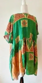 Artisan Kantha Bae  Quilt Mini Dress. Comfortable, Soft, and Very Chic (Green)