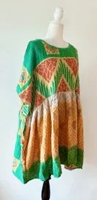 Artisan Kantha Bae  Quilt Mini Dress. Comfortable, Soft, and Very Chic (Green)