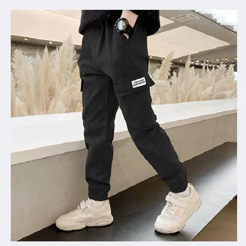 Autumn Boys Fashion Cargo Pants Spring Big Kids Letter