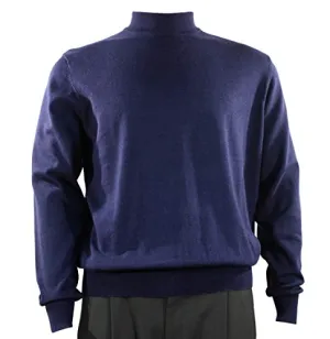 Bassiri Mock Neck, Full Cut, Long Sleeve. Knit Men's Navy Blue Sweater