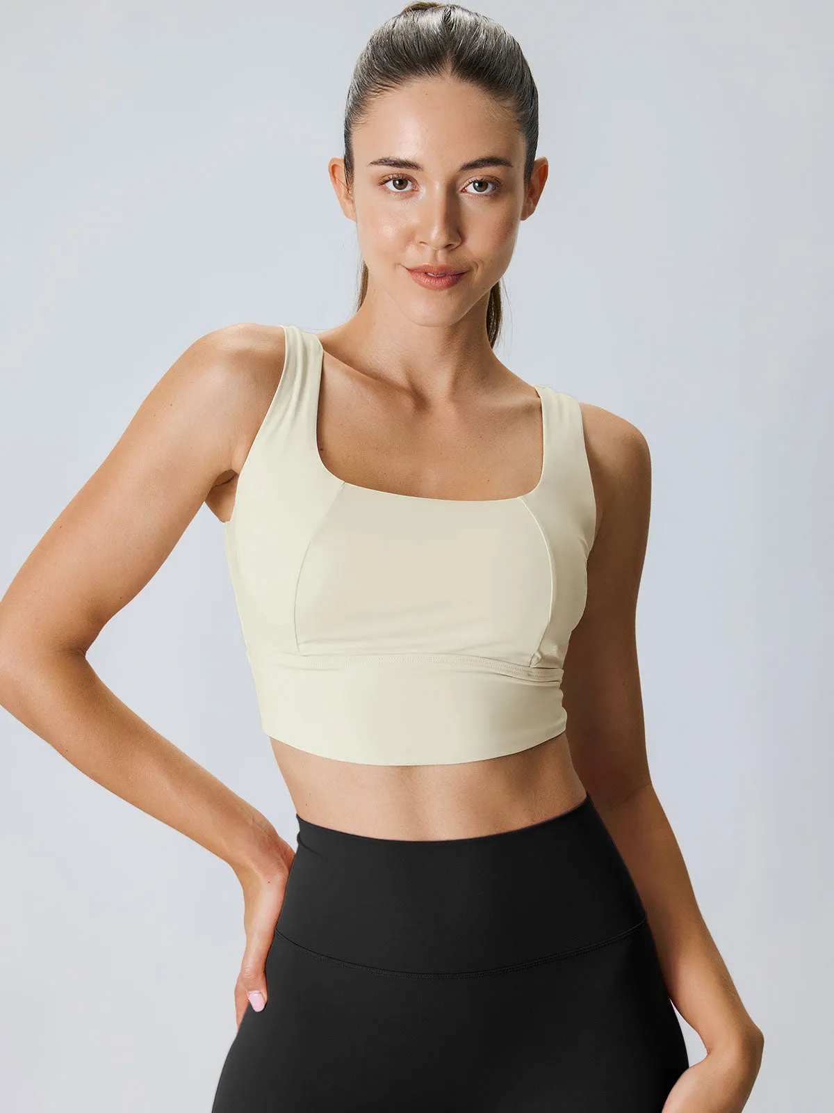 Beige U-Neck Tank Top--Light Support