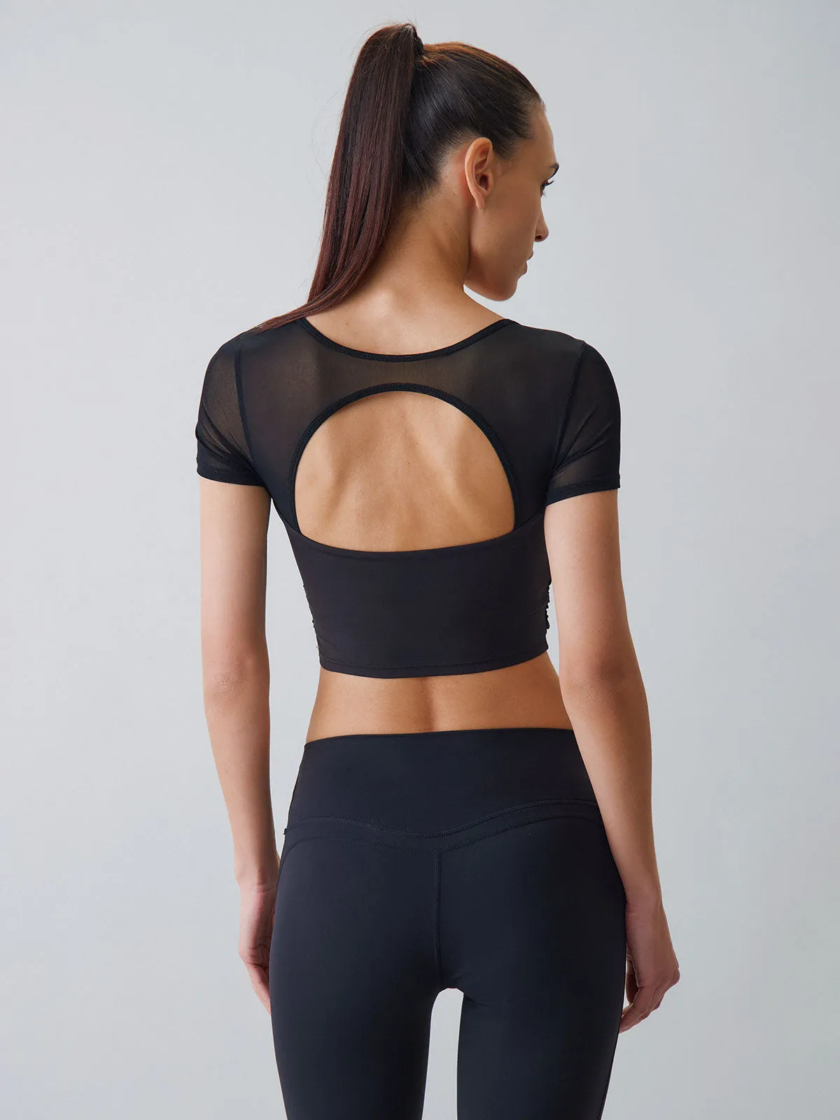 Black Mesh Short Sleeve Top - Light Support