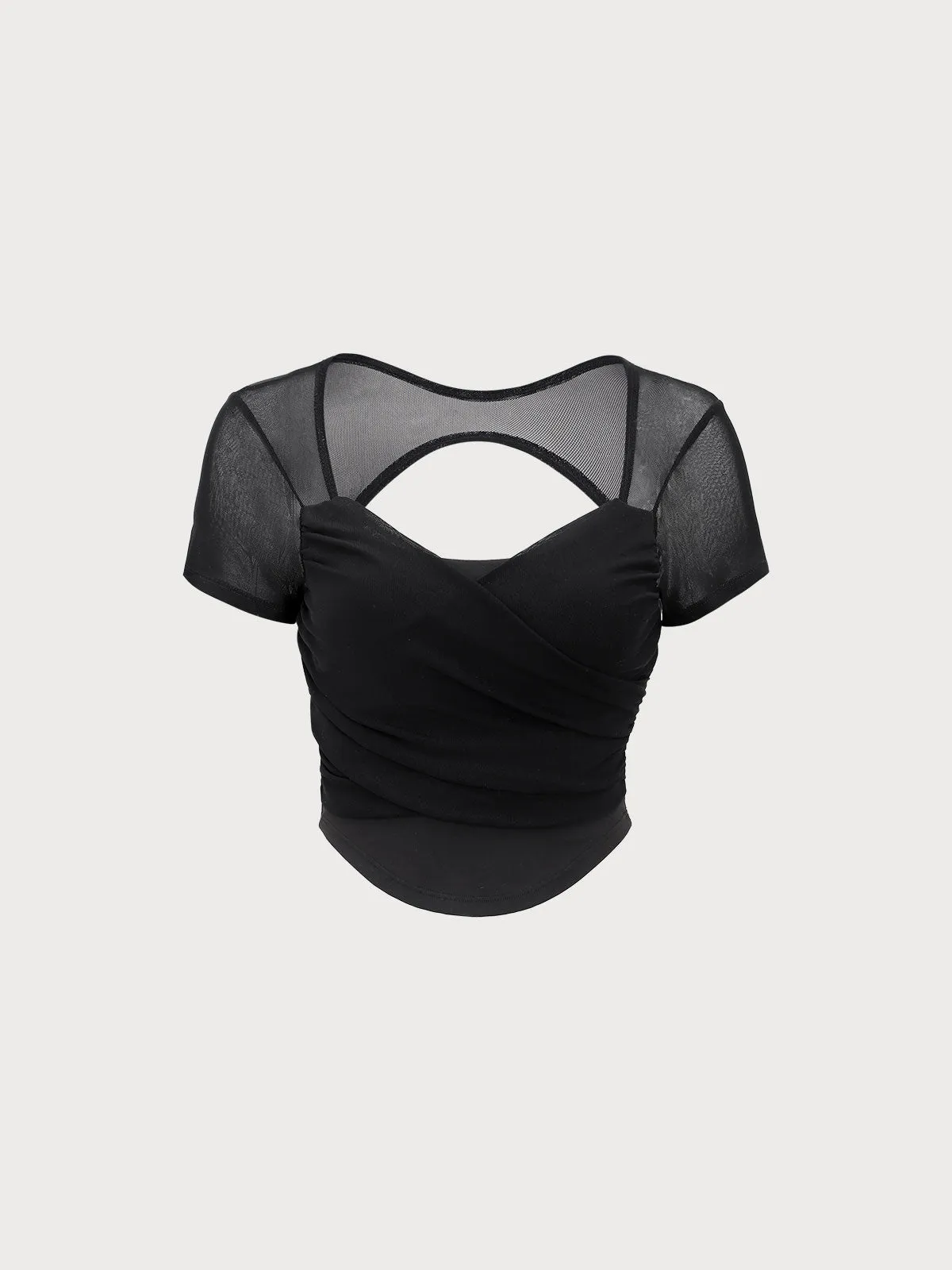 Black Mesh Short Sleeve Top - Light Support