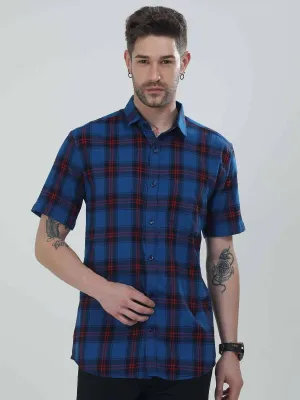 Blue Checkered Half Shirt