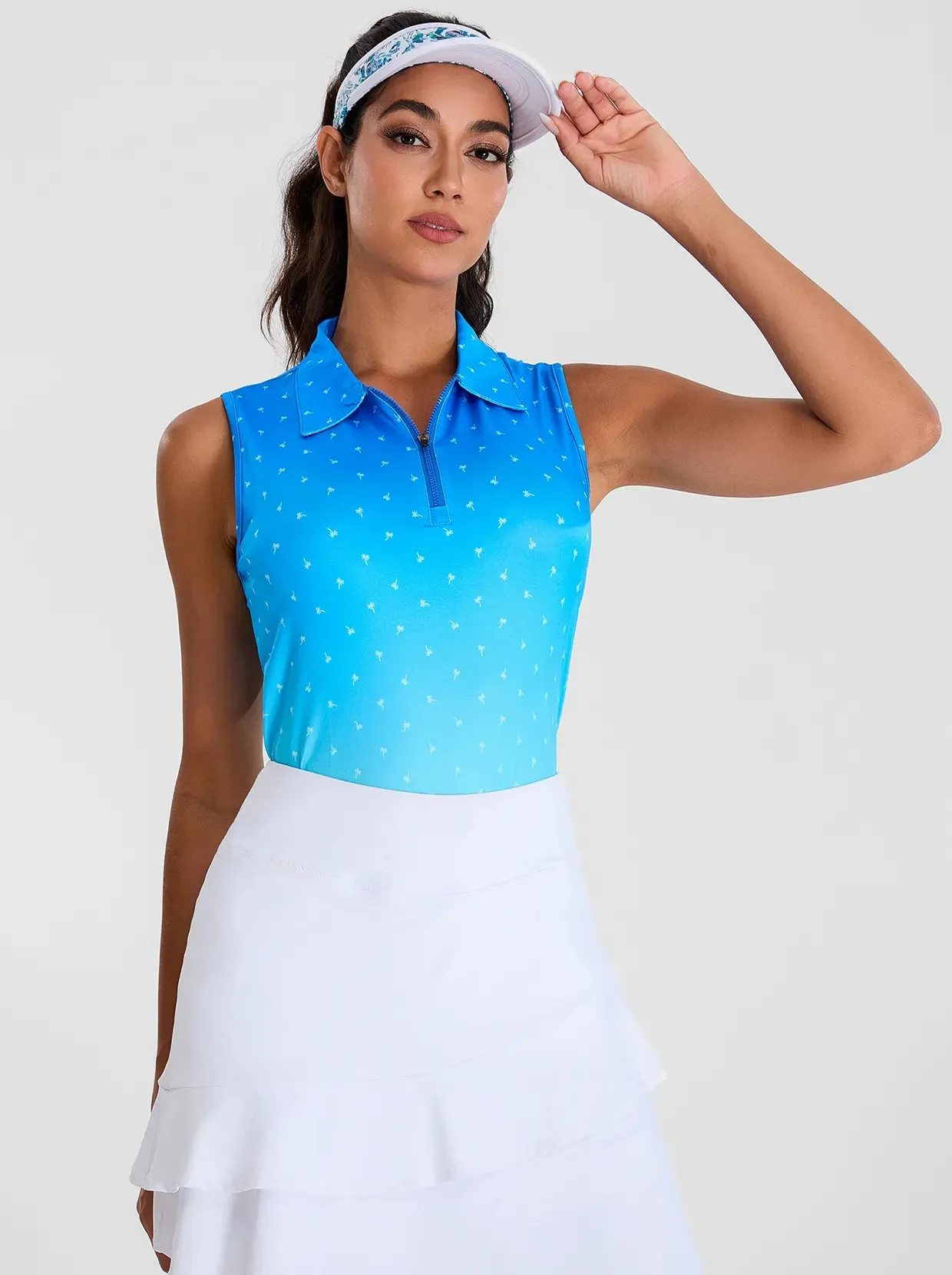 Blue Dot Gradient Print Athletic Polo Shirts For Women