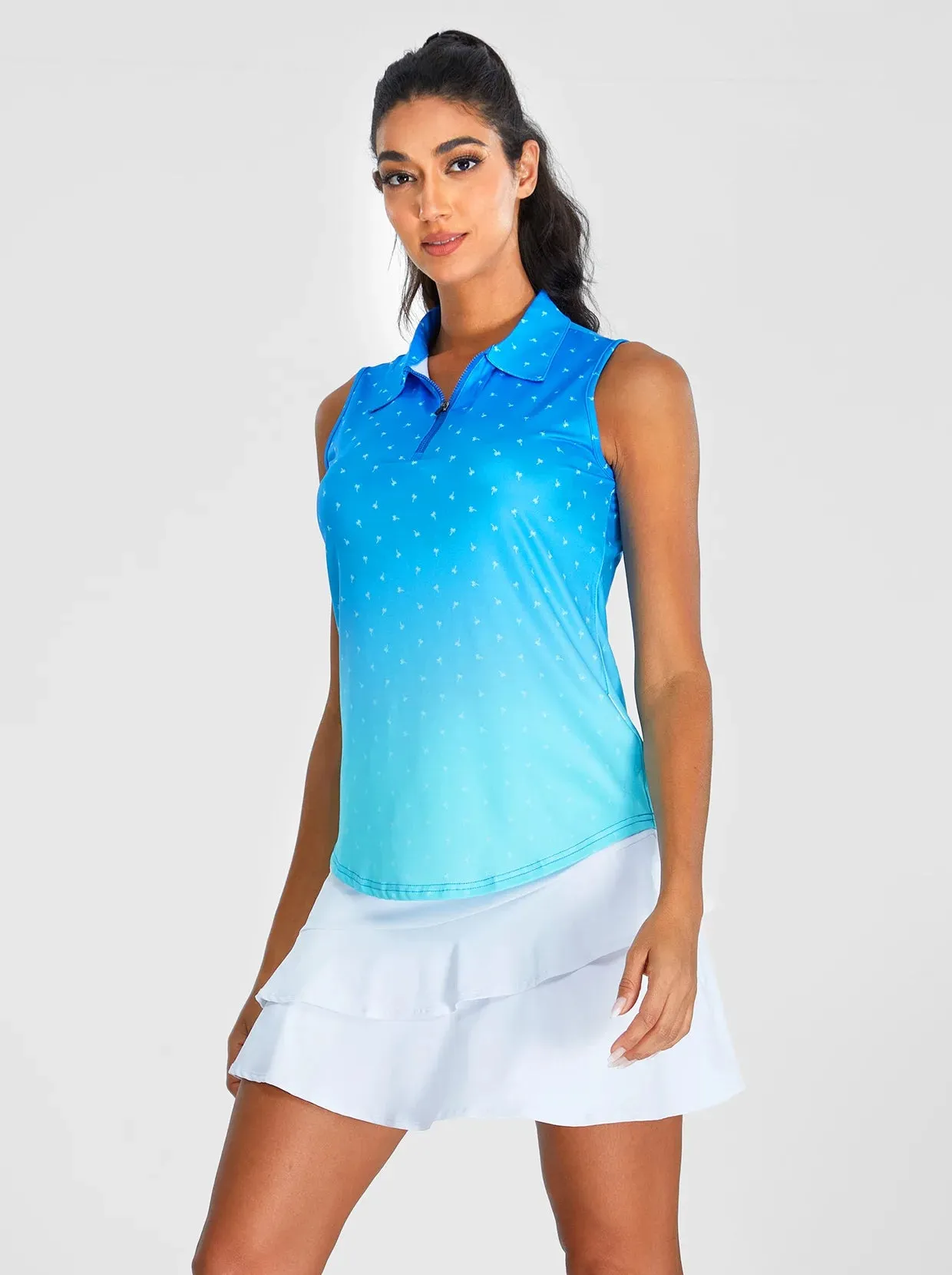 Blue Dot Gradient Print Athletic Polo Shirts For Women