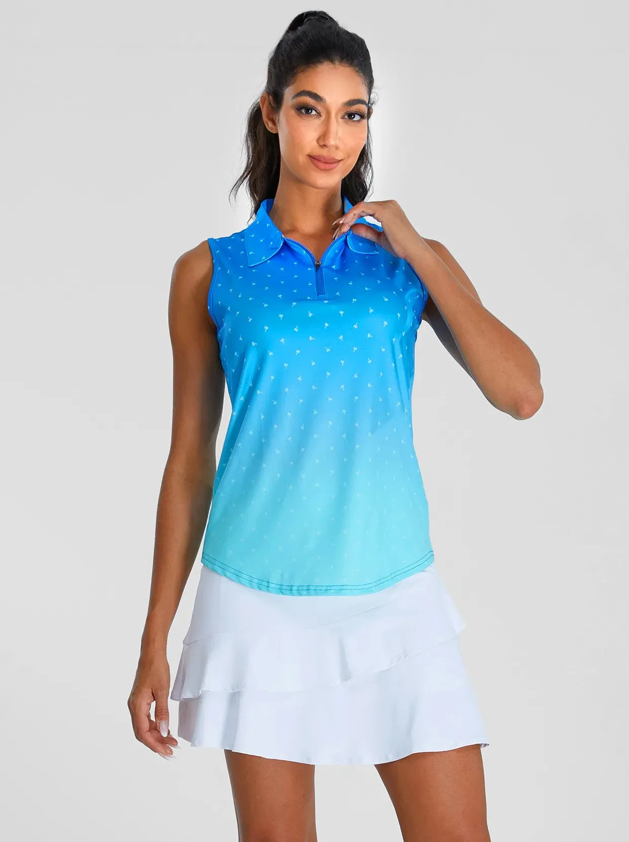 Blue Dot Gradient Print Athletic Polo Shirts For Women