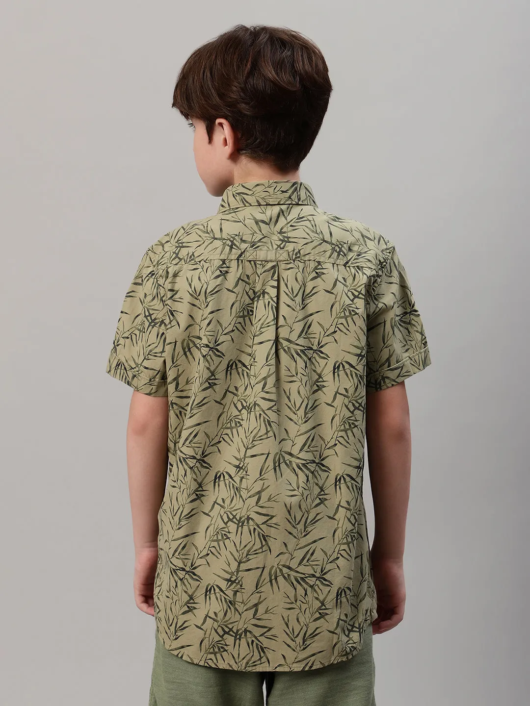 Boy's Olive Green Printed Half Sleeve Shirt