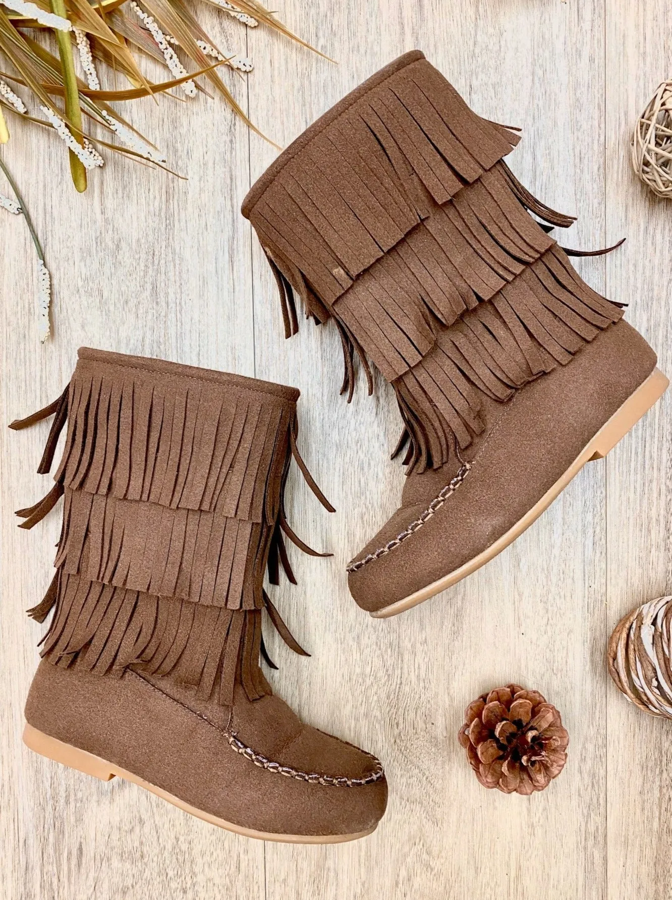 Brown Fringe Boots By Liv and Mia