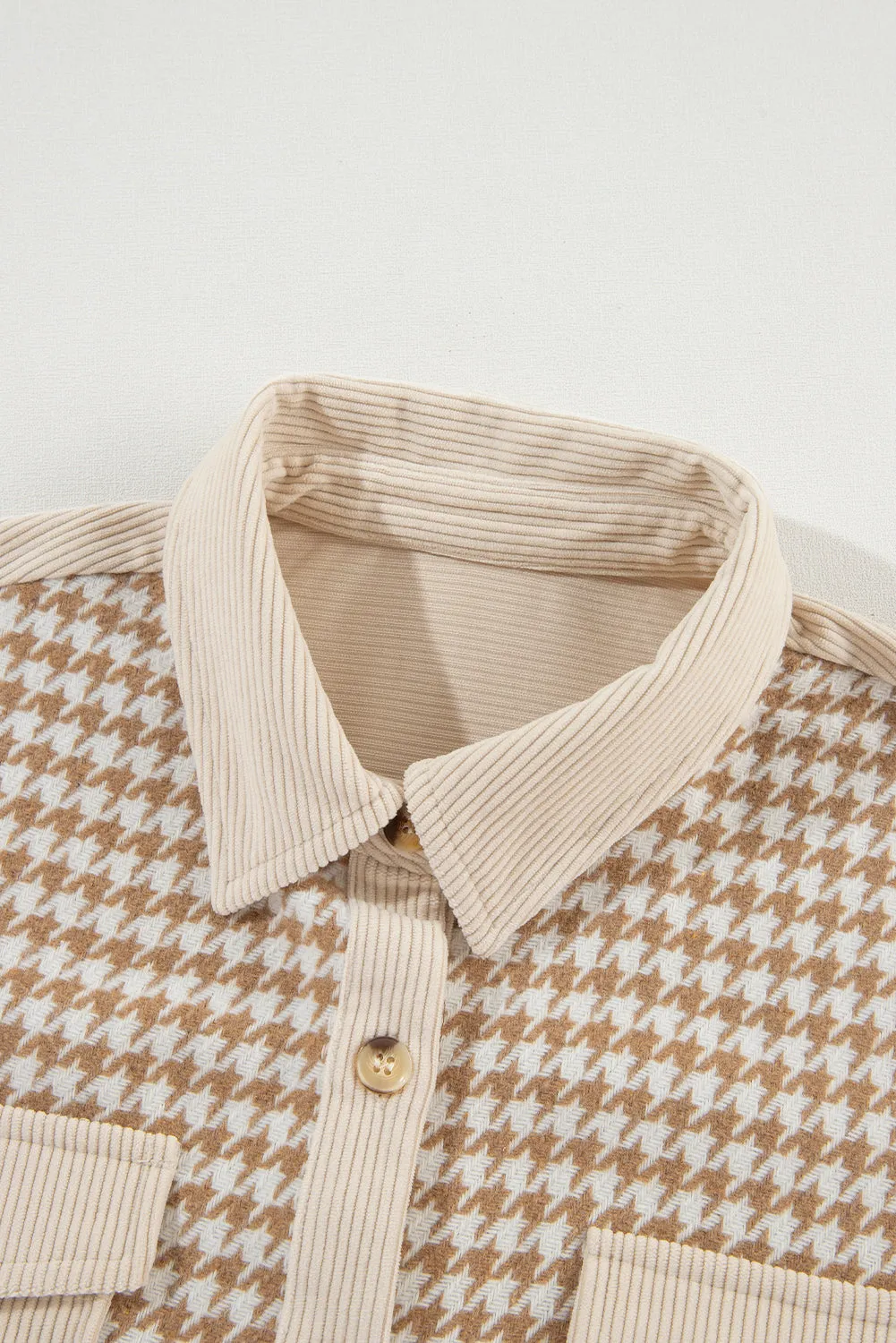 Button-Down Corduroy Jacket with Houndstooth Pattern