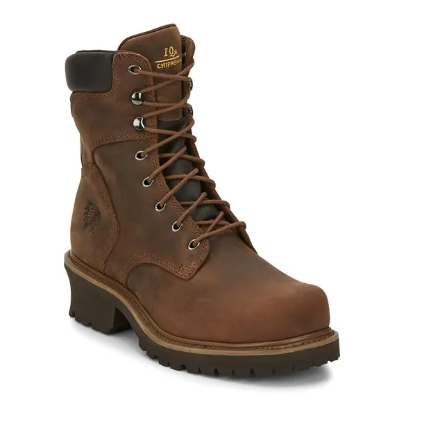 Chippewa Boots Mens Hador 8" Steel Toe Logger | Style 55026 Color Tough Bark (Brown)