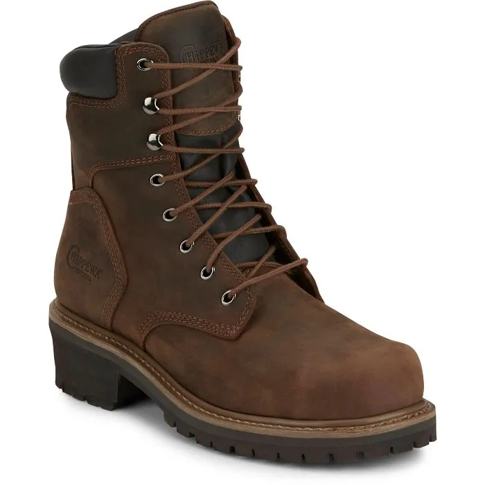 Chippewa Boots Mens Hador 8" Steel Toe Logger | Style 55026 Color Tough Bark (Brown)