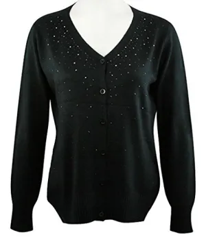 Christine Alexander Black Scatter Button Front Cardigan Swarovski Crystal Accents