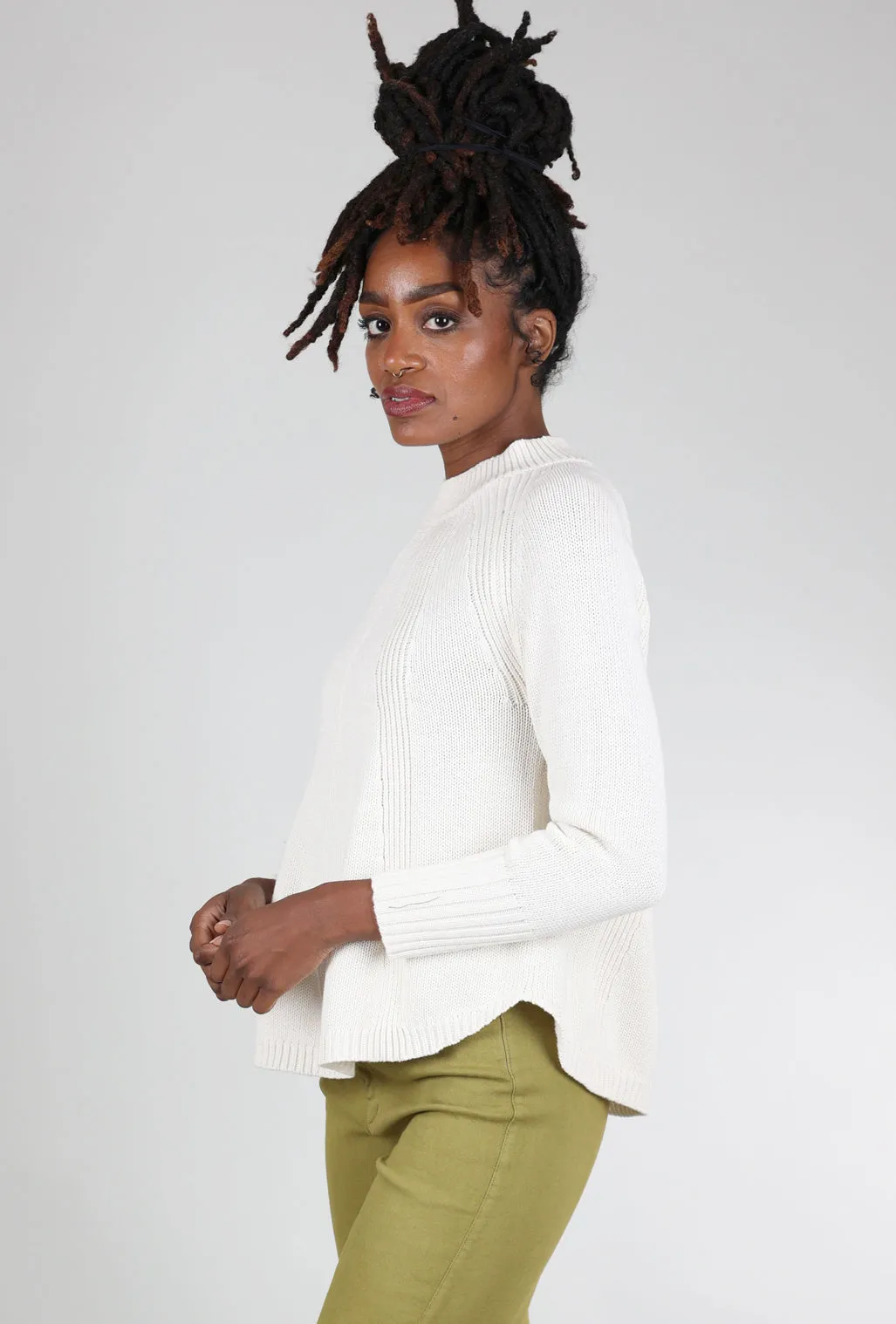 Chunky Cotton Mockneck Sweater, White