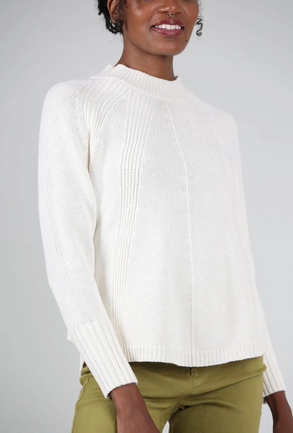 Chunky Cotton Mockneck Sweater, White