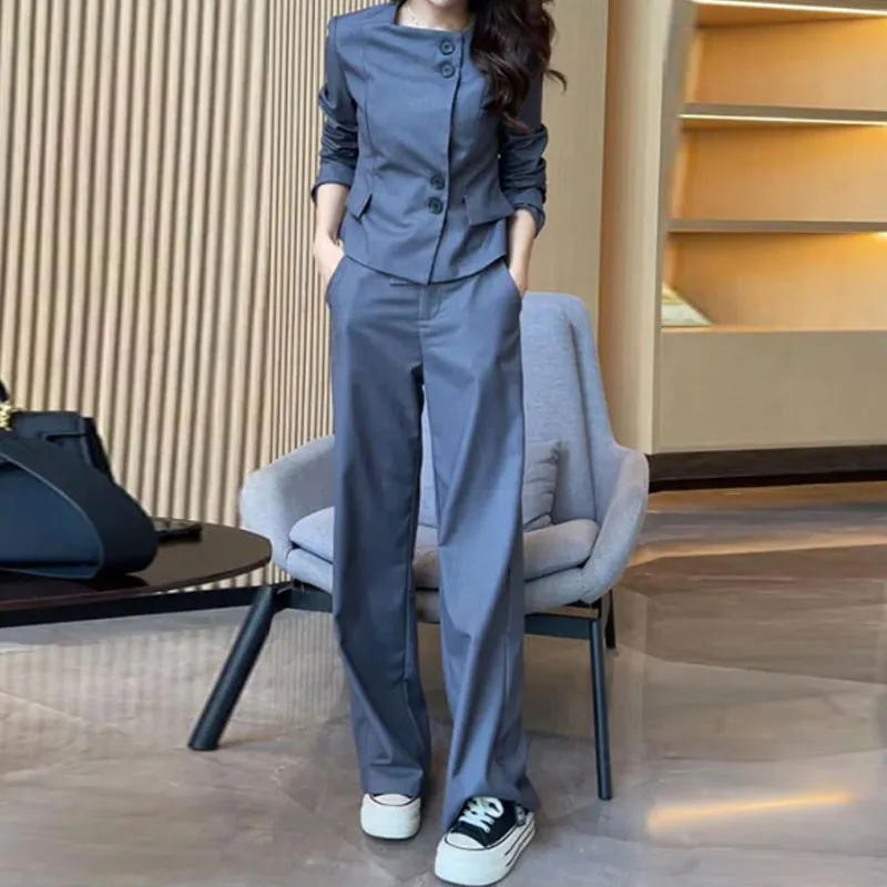 Comfortable Blazer and High Waist Pants Two-Piece Set