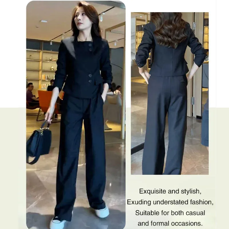 Comfortable Blazer and High Waist Pants Two-Piece Set