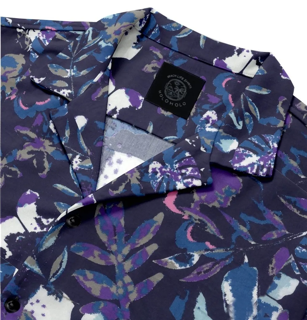 Cotton - Camp Collar Shirt - Purple Floral