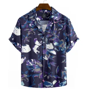 Cotton - Camp Collar Shirt - Purple Floral