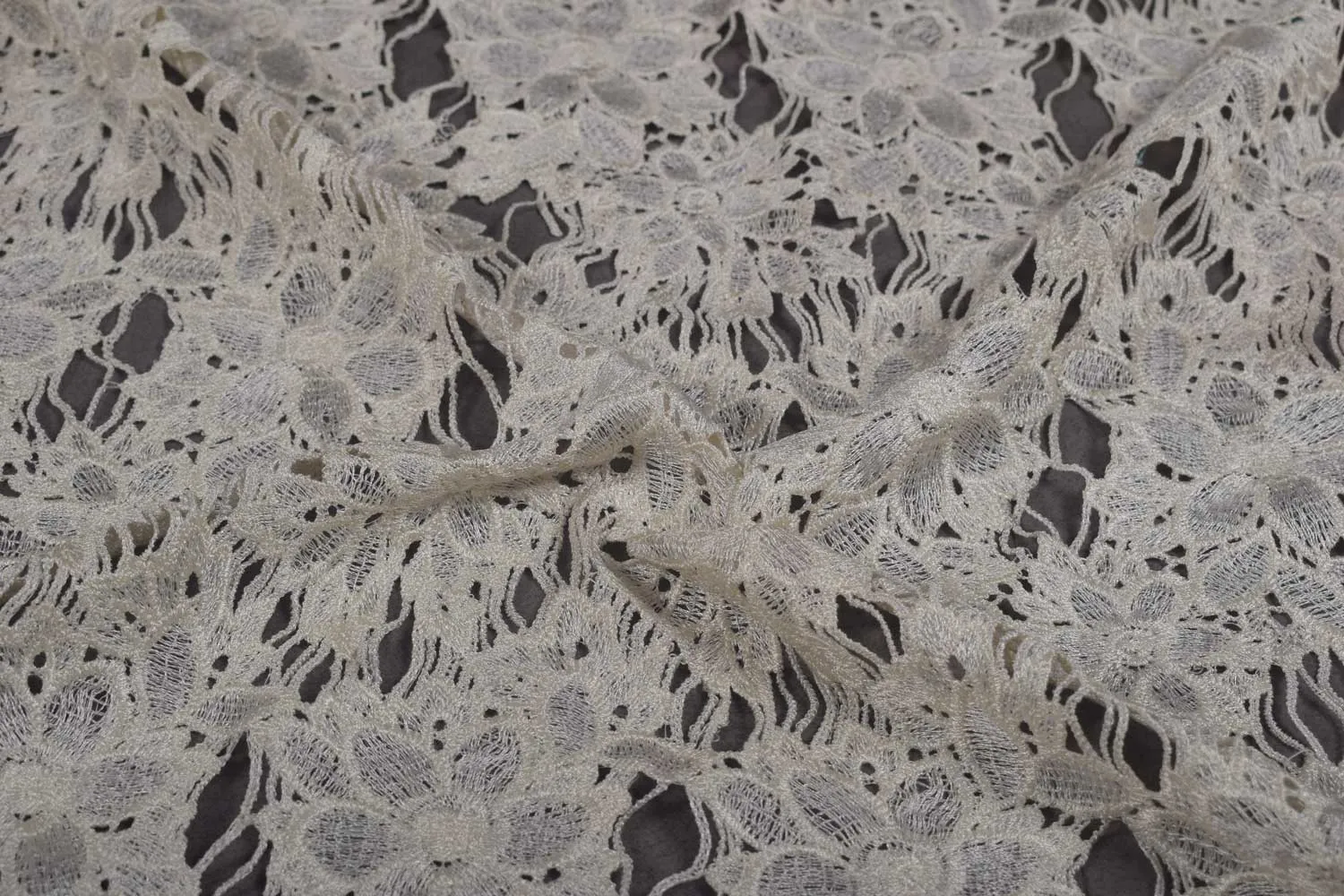 Cream Embroidered Chemical Lace Fabric