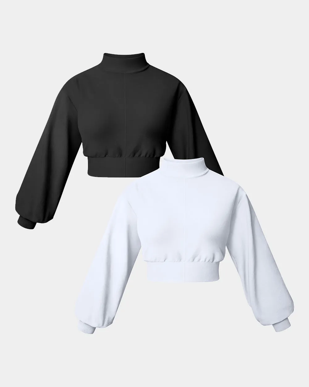 Cropped Pullover Half High Neck Casual Long Sleeve Shirts