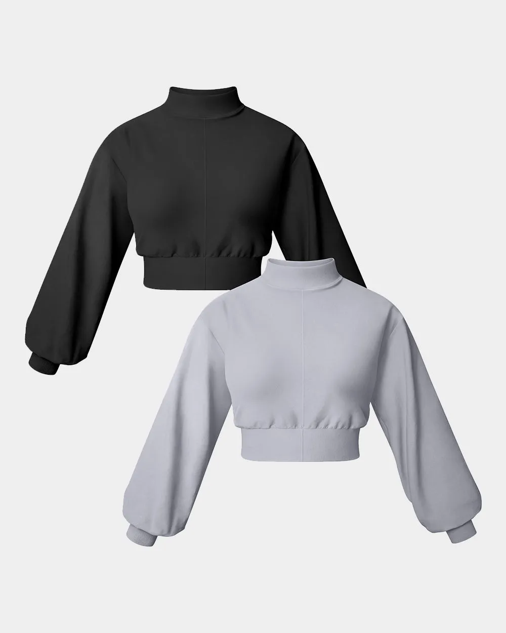 Cropped Pullover Half High Neck Casual Long Sleeve Shirts