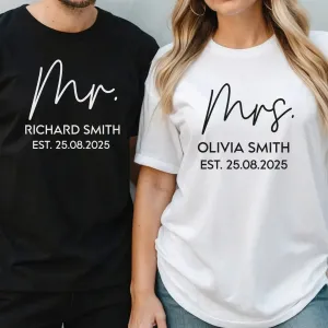 Customised 'Mr & Mrs' Tees - Anniversary Gift - Couple's Wedding Apparel