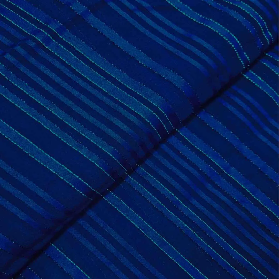 Dark Blue Stripes Printed Georgette Fabric (Wholesale)