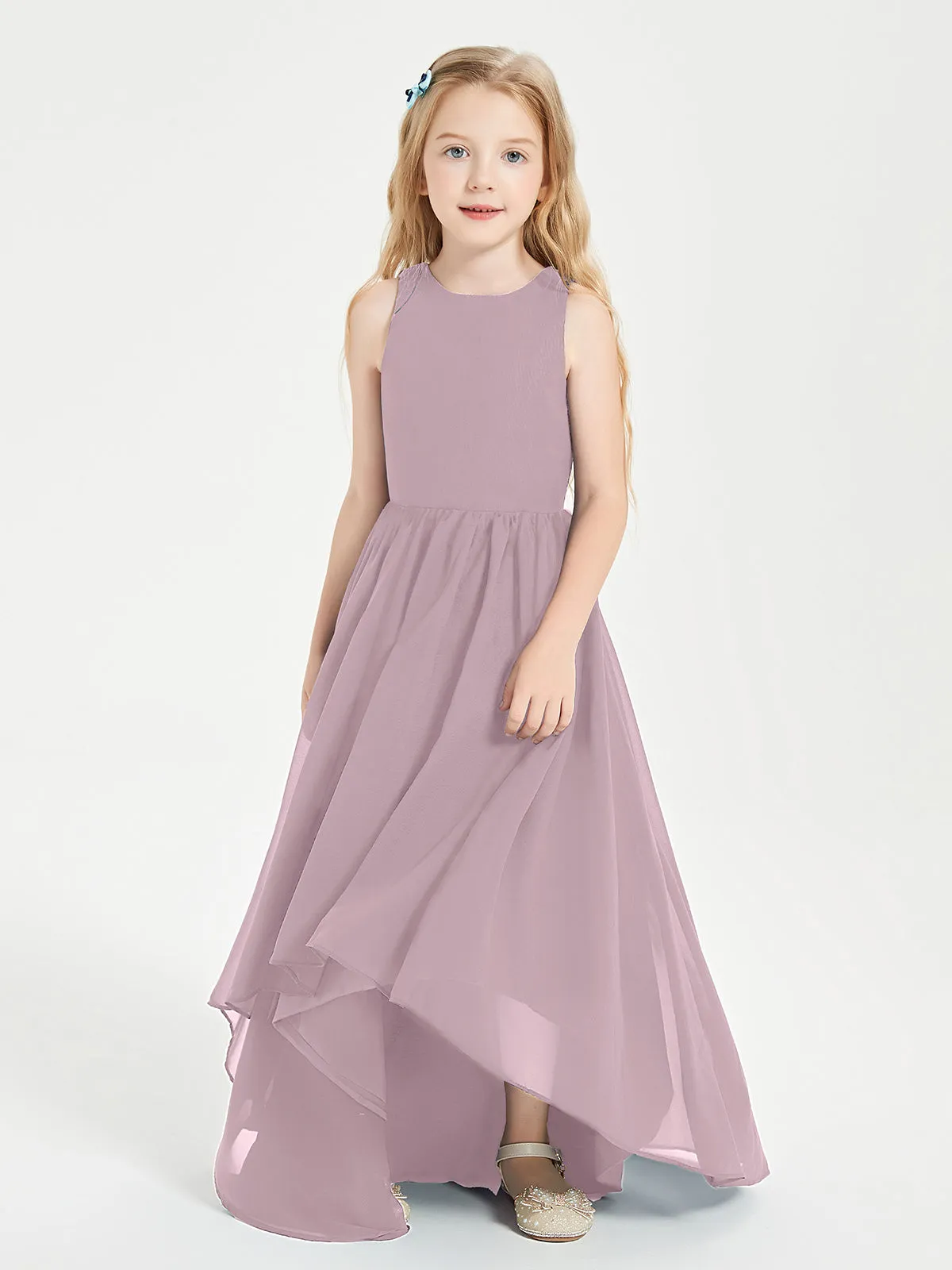 Exquisite Asymmetrical Junior Bridesmaid Dresses Scoop Neck Dusk