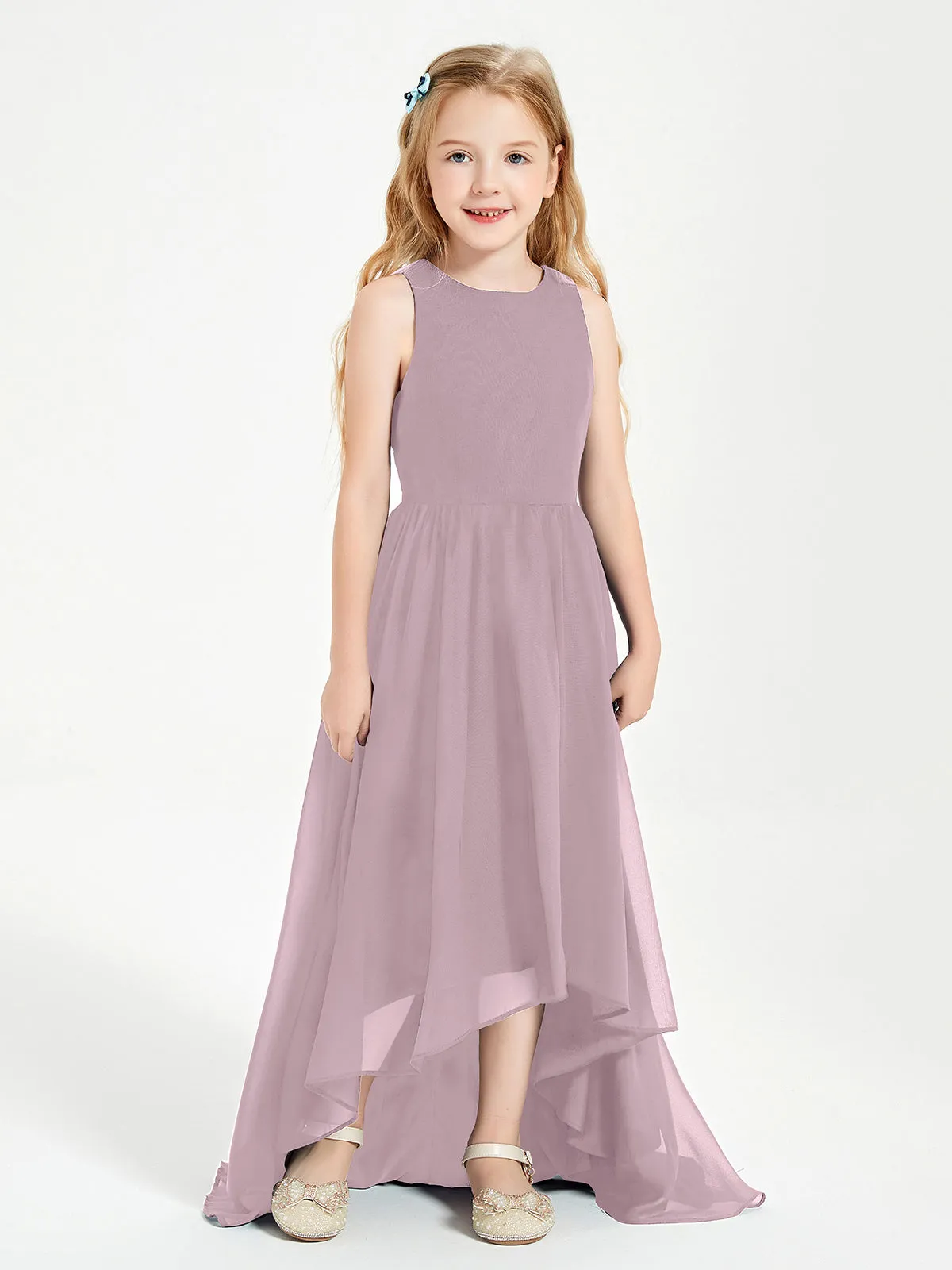 Exquisite Asymmetrical Junior Bridesmaid Dresses Scoop Neck Dusk