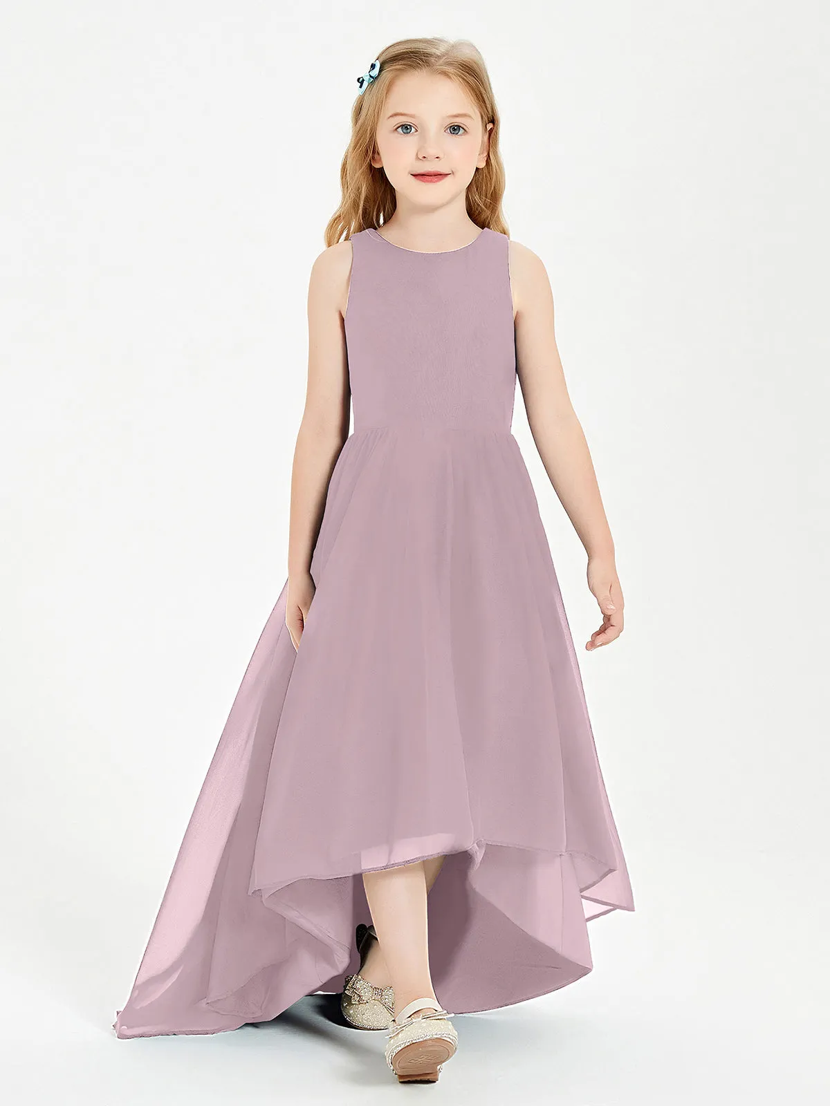 Exquisite Asymmetrical Junior Bridesmaid Dresses Scoop Neck Dusk