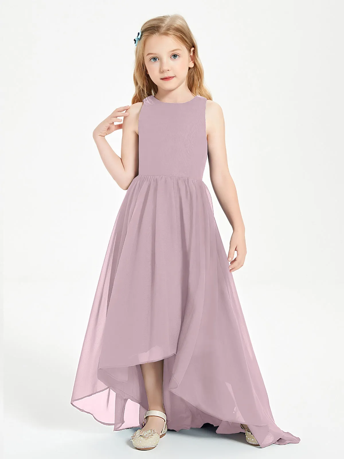 Exquisite Asymmetrical Junior Bridesmaid Dresses Scoop Neck Dusk