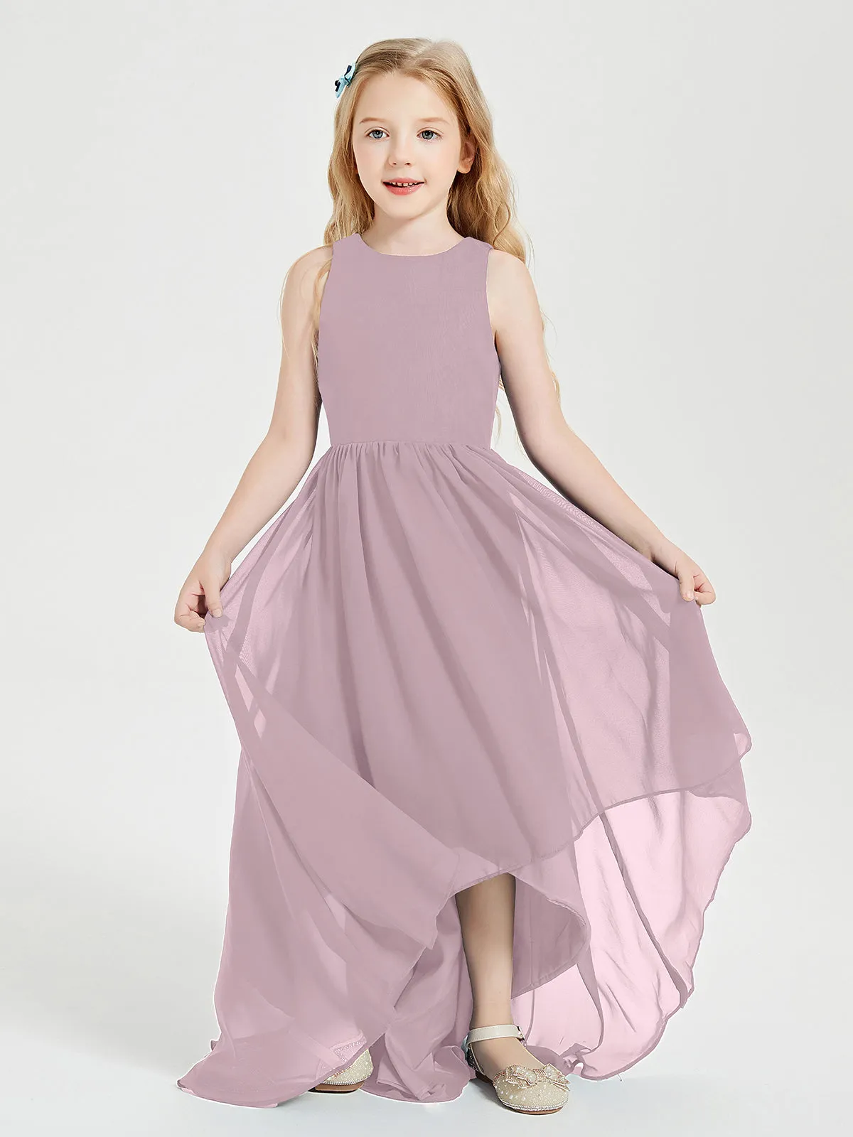 Exquisite Asymmetrical Junior Bridesmaid Dresses Scoop Neck Dusk