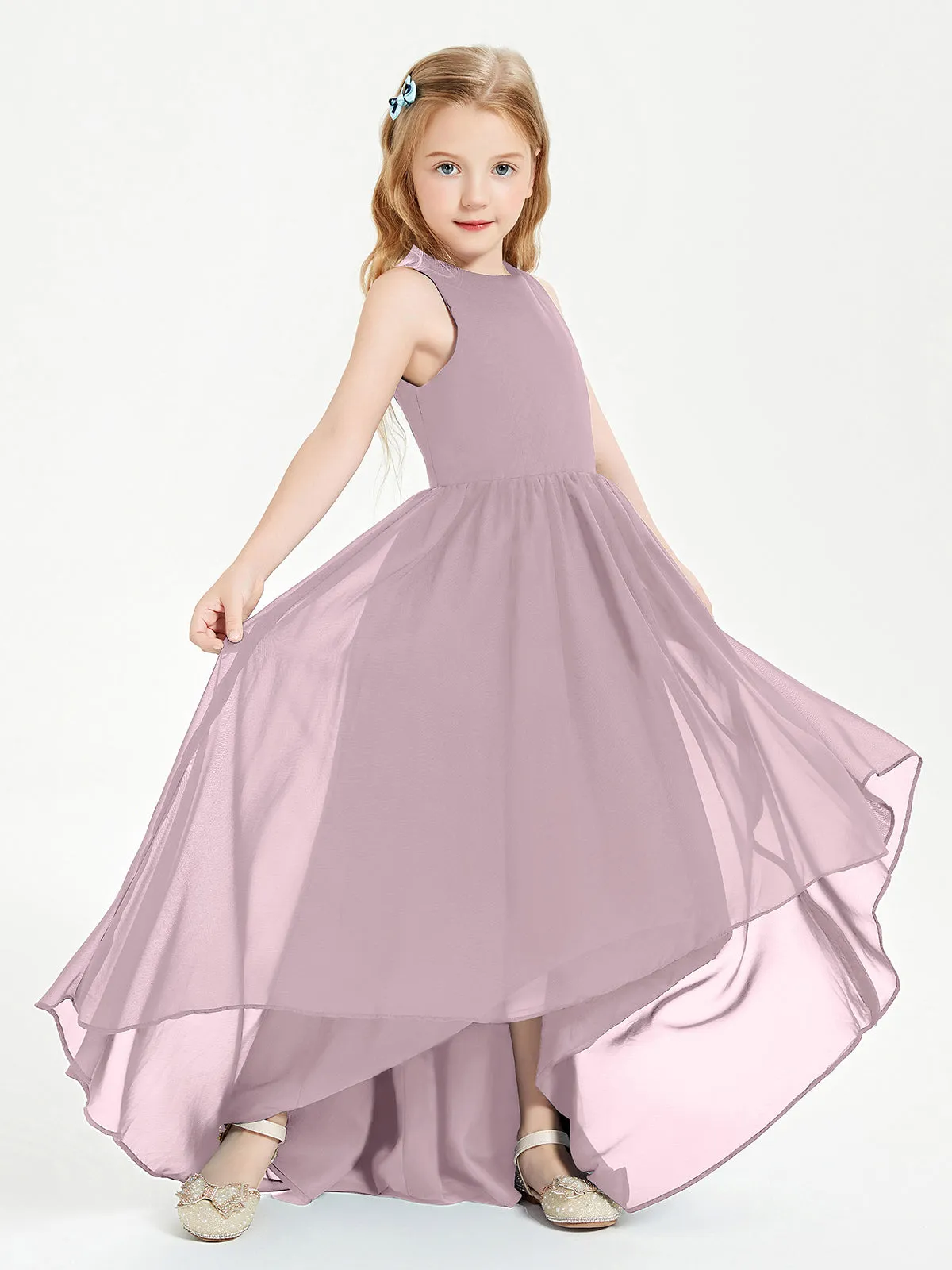 Exquisite Asymmetrical Junior Bridesmaid Dresses Scoop Neck Dusk