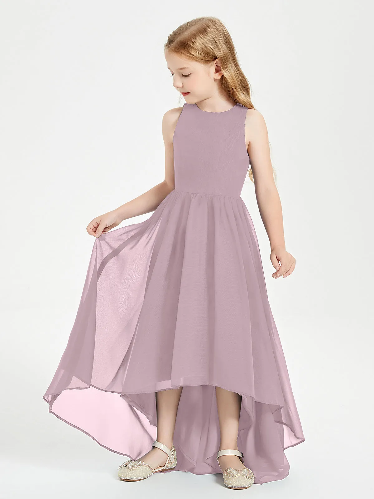 Exquisite Asymmetrical Junior Bridesmaid Dresses Scoop Neck Dusk