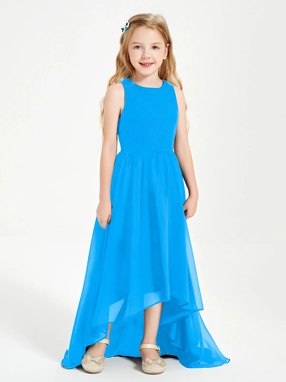 Exquisite Asymmetrical Junior Bridesmaid Dresses Scoop Neck Ocean Blue