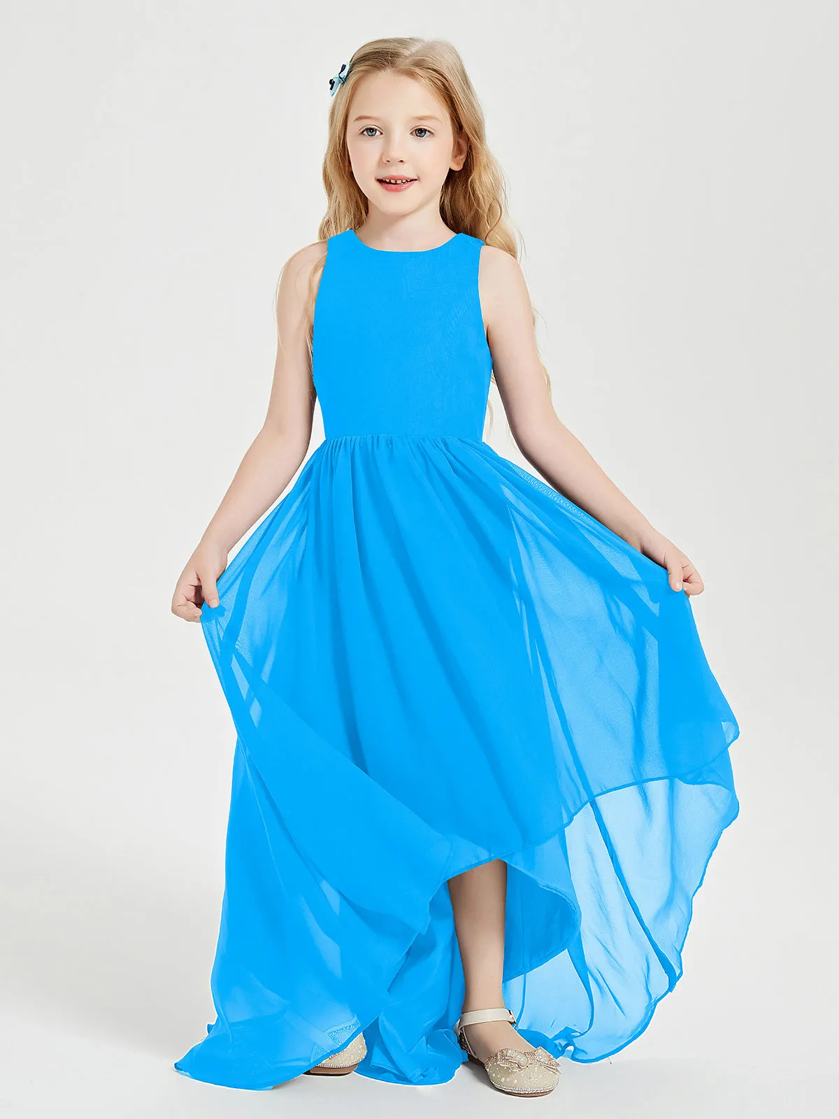 Exquisite Asymmetrical Junior Bridesmaid Dresses Scoop Neck Ocean Blue