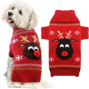 Festive Red Reindeer Dog Sweater