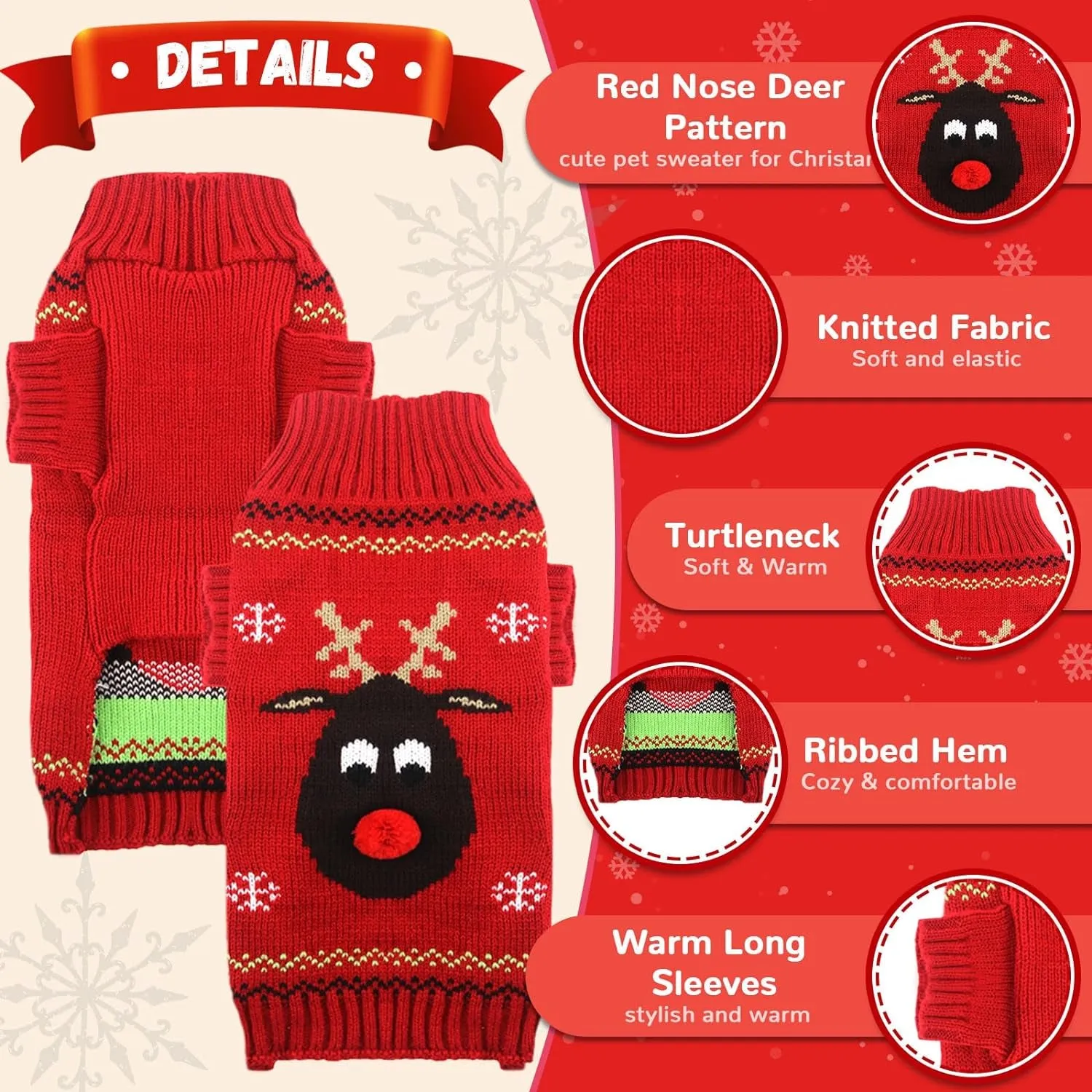 Festive Red Reindeer Dog Sweater