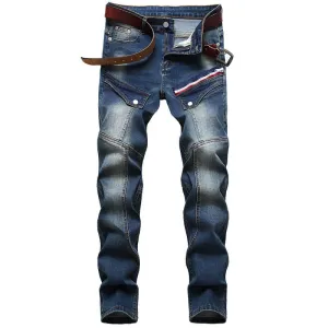 Fit Straight Pants Zipper Denim Mid Waisted Jeans Men's Jeans