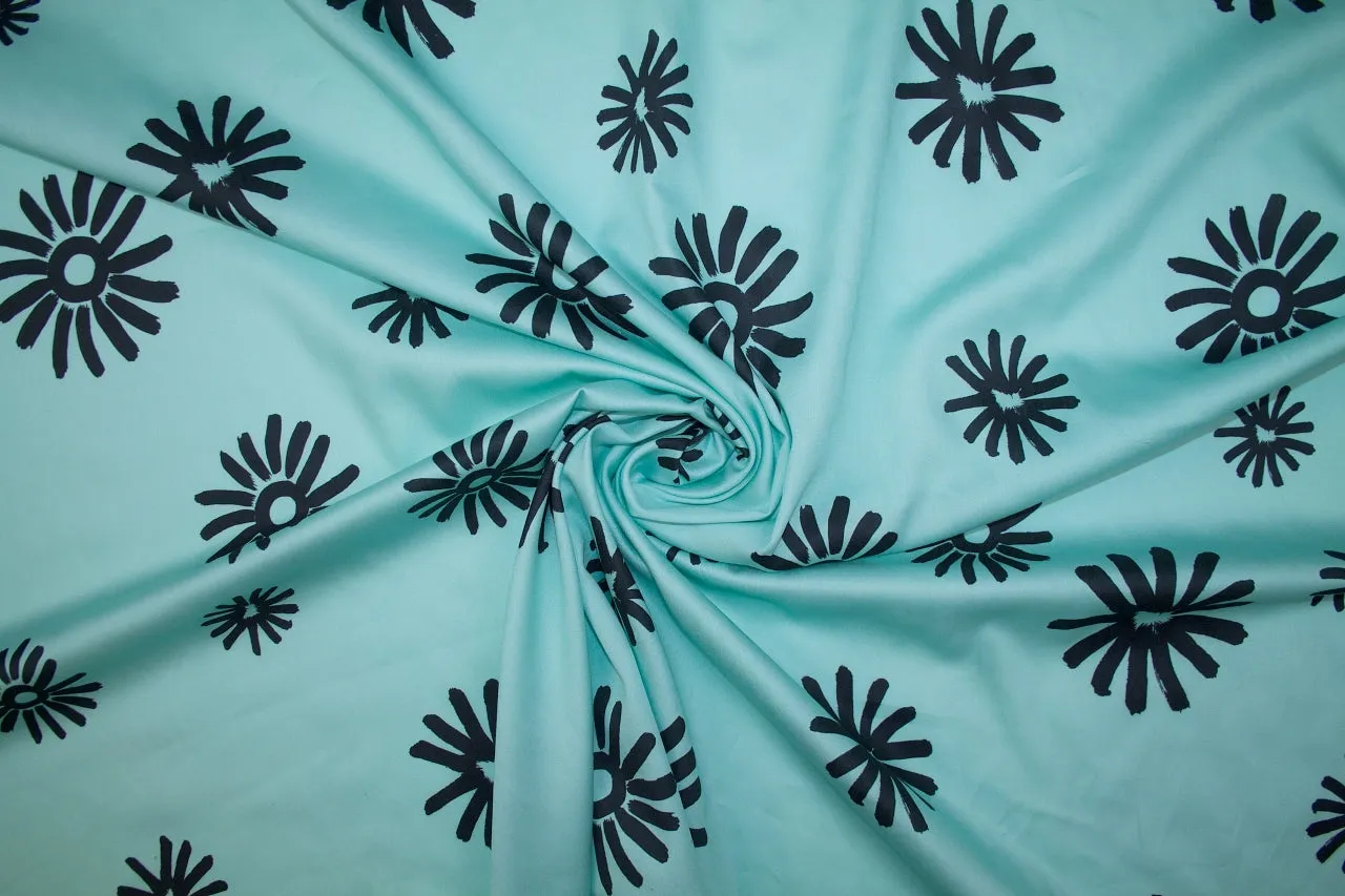 Flower Mama Soft Organic Cotton Sateen - Black on Mint