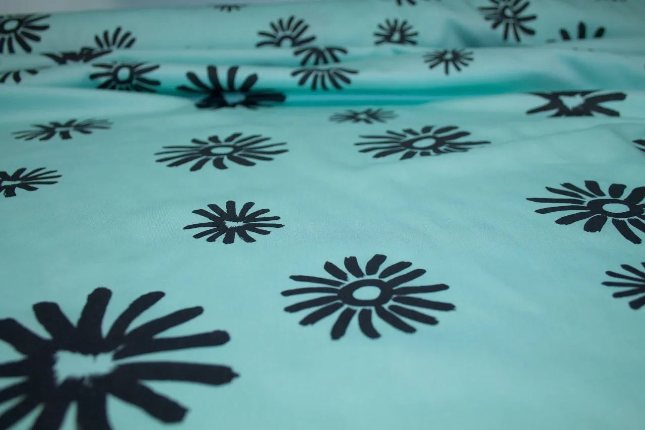 Flower Mama Soft Organic Cotton Sateen - Black on Mint